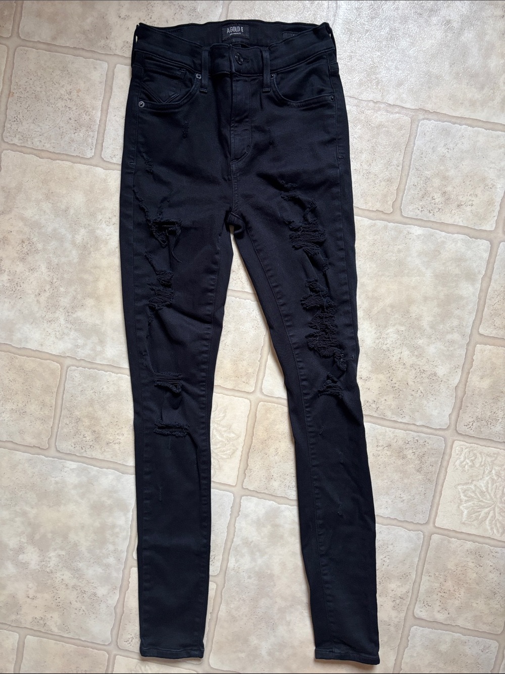 AGOLDE Sophie Jeans Womens 24 Black Distressed Mid-Rise Skinny Fit
